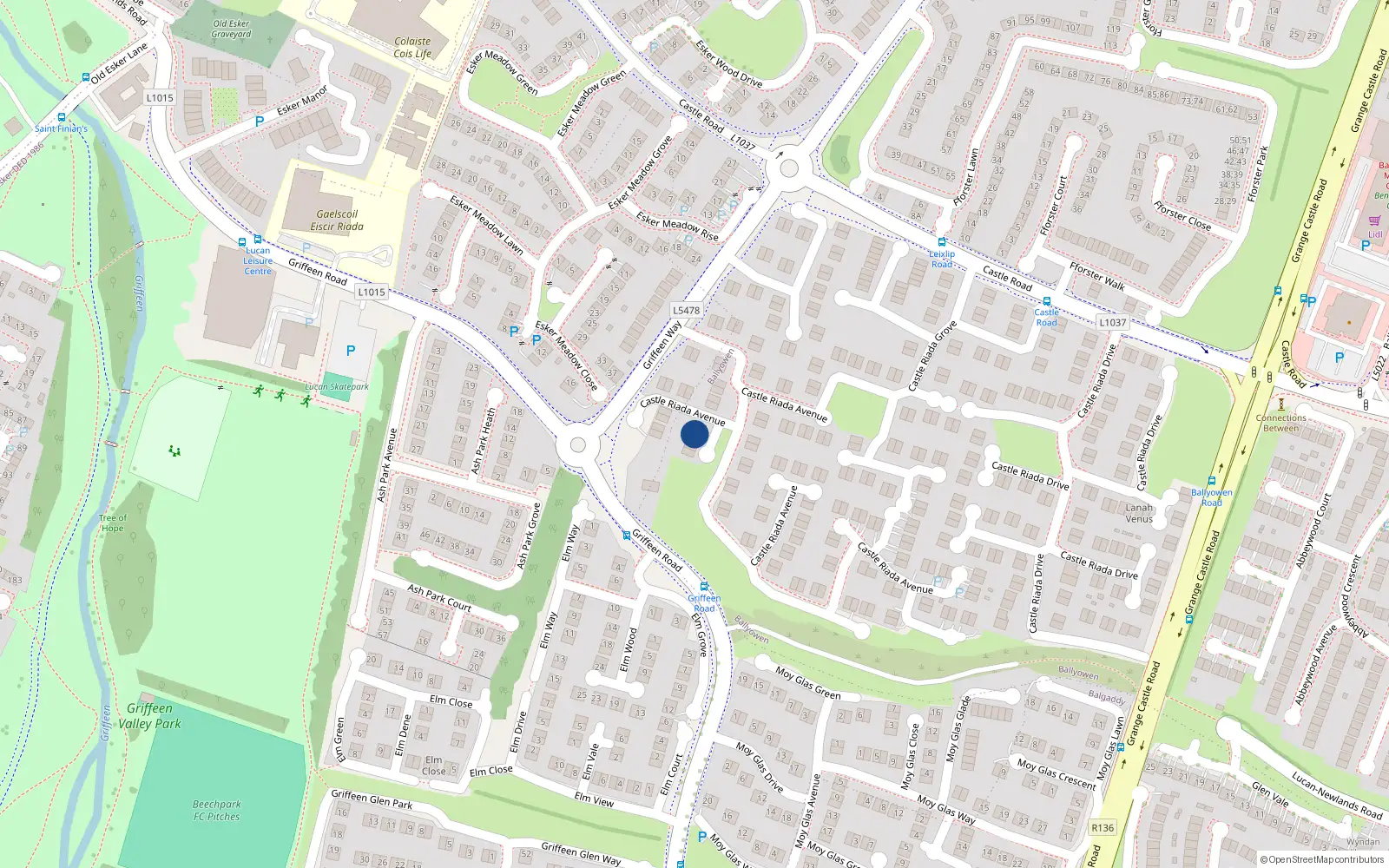 Overhead map showing the location of 97 Castle Riada Avenue, Lucan