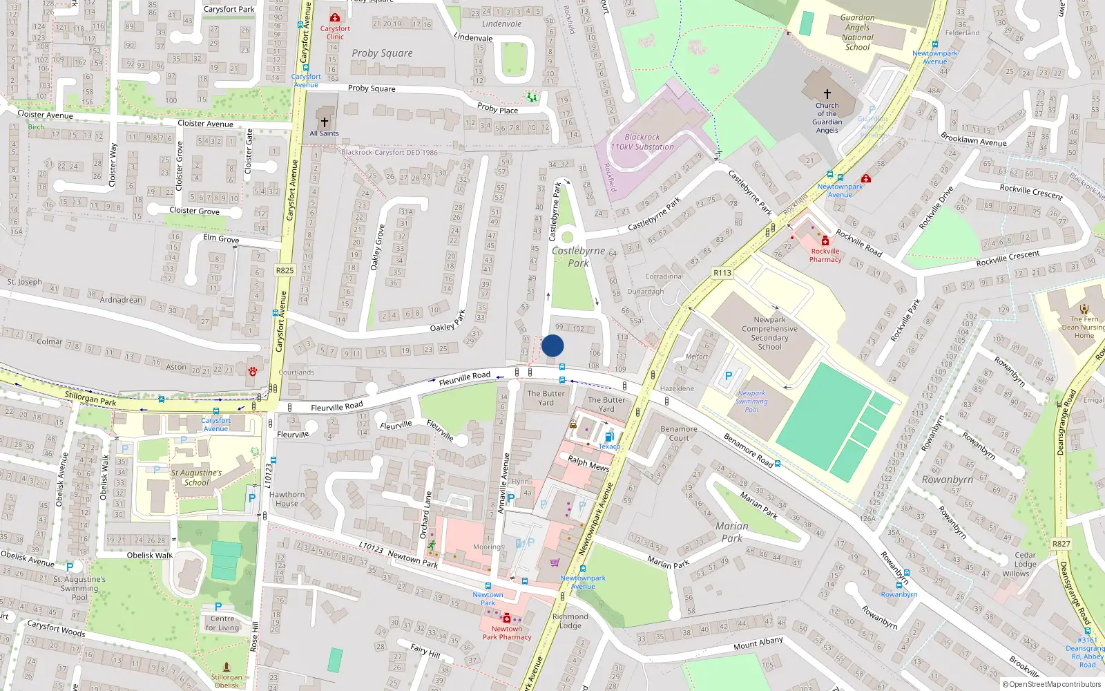 Overhead map showing the location of 97 Castlebyrne Park, Blackrock