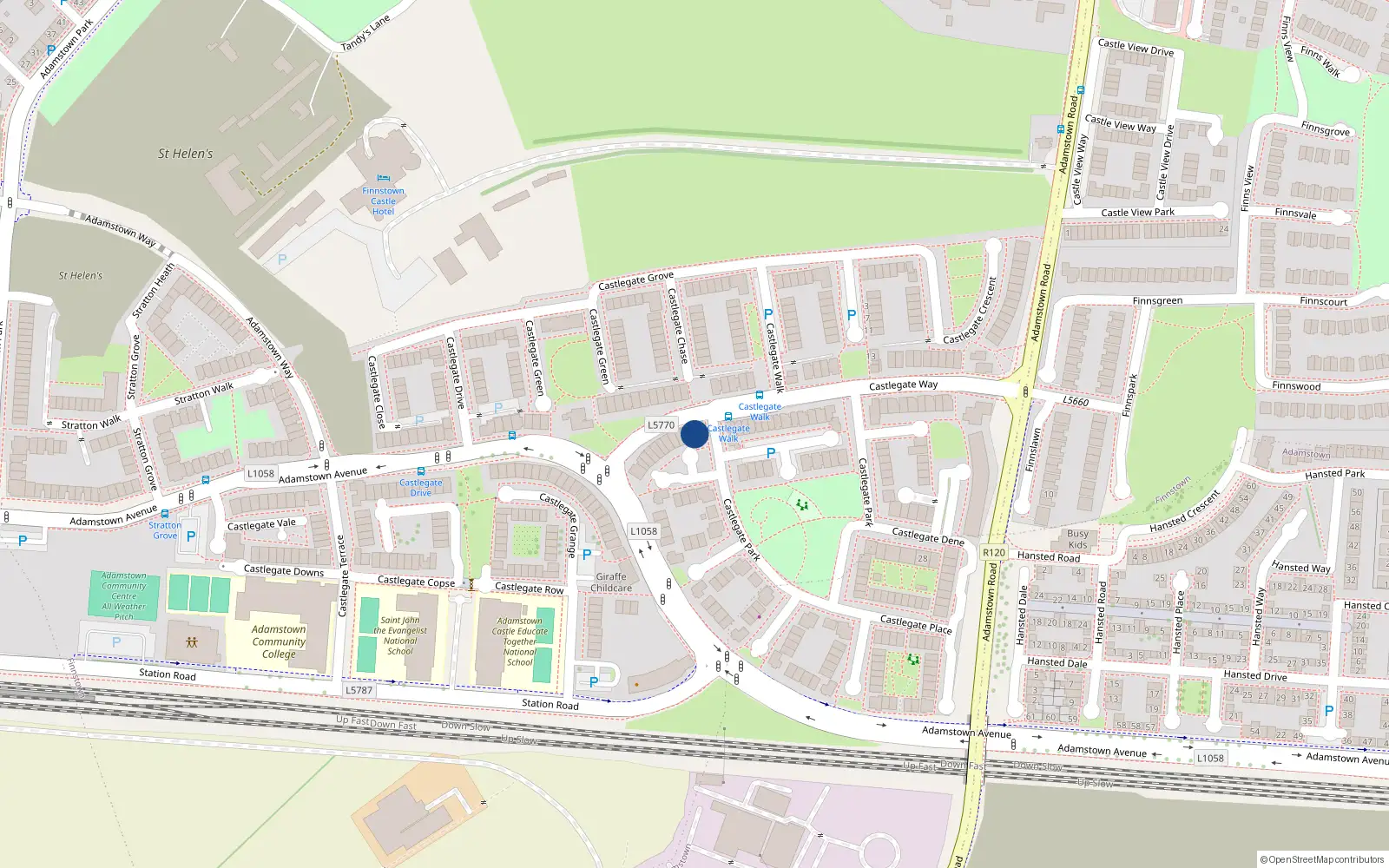 Overhead map showing the location of 97 Castlegate Way, Lucan