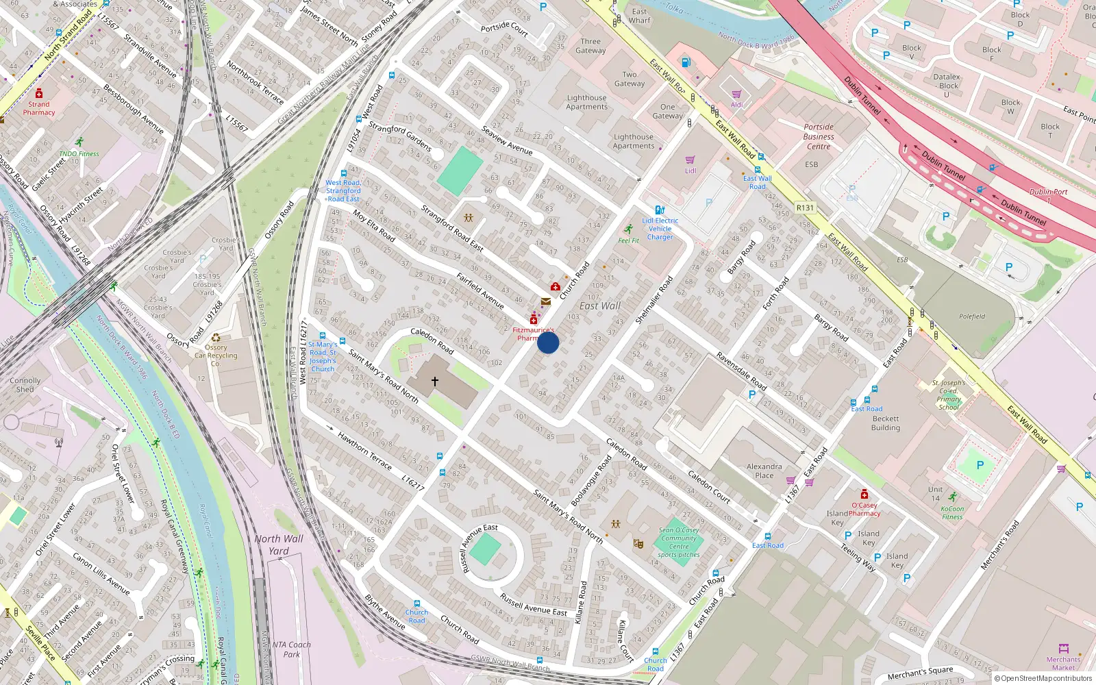 Overhead map showing the location of 97 Church Road, East Wall, Dublin 3