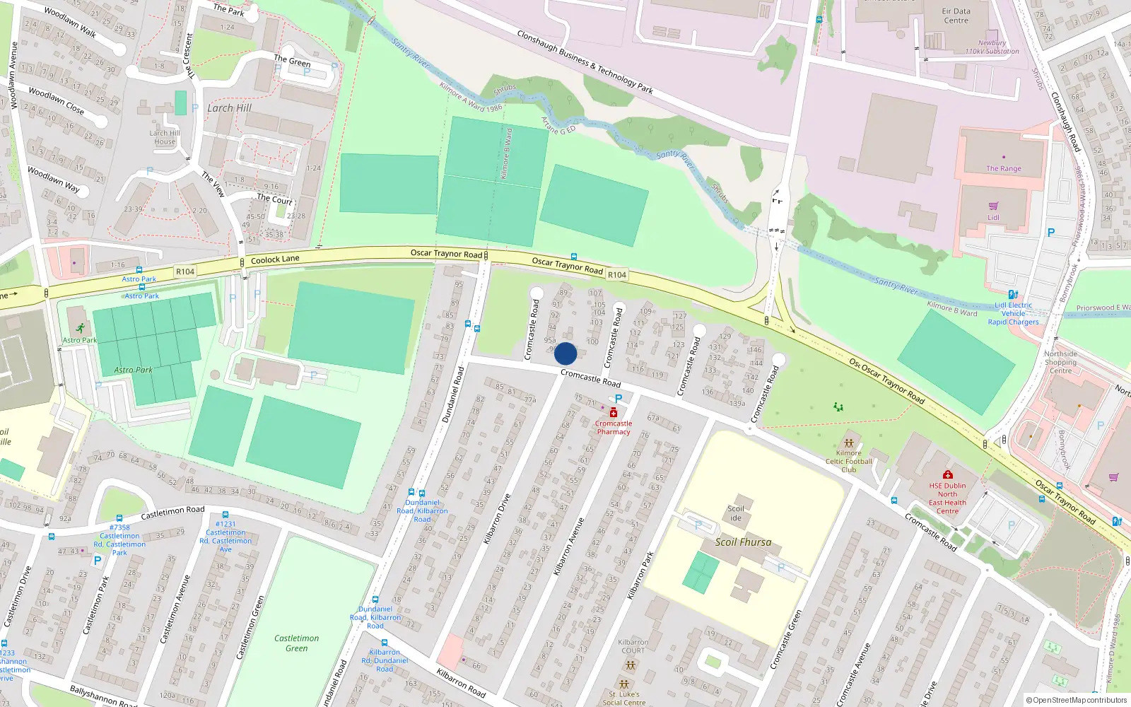Overhead map showing the location of 97 Cromcastle Road, Kilmore, Dublin 5