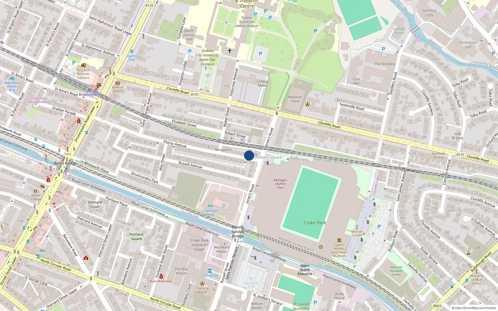Overhead map showing the location of 97 Fitzroy Avenue, Dublin 3, Dublin