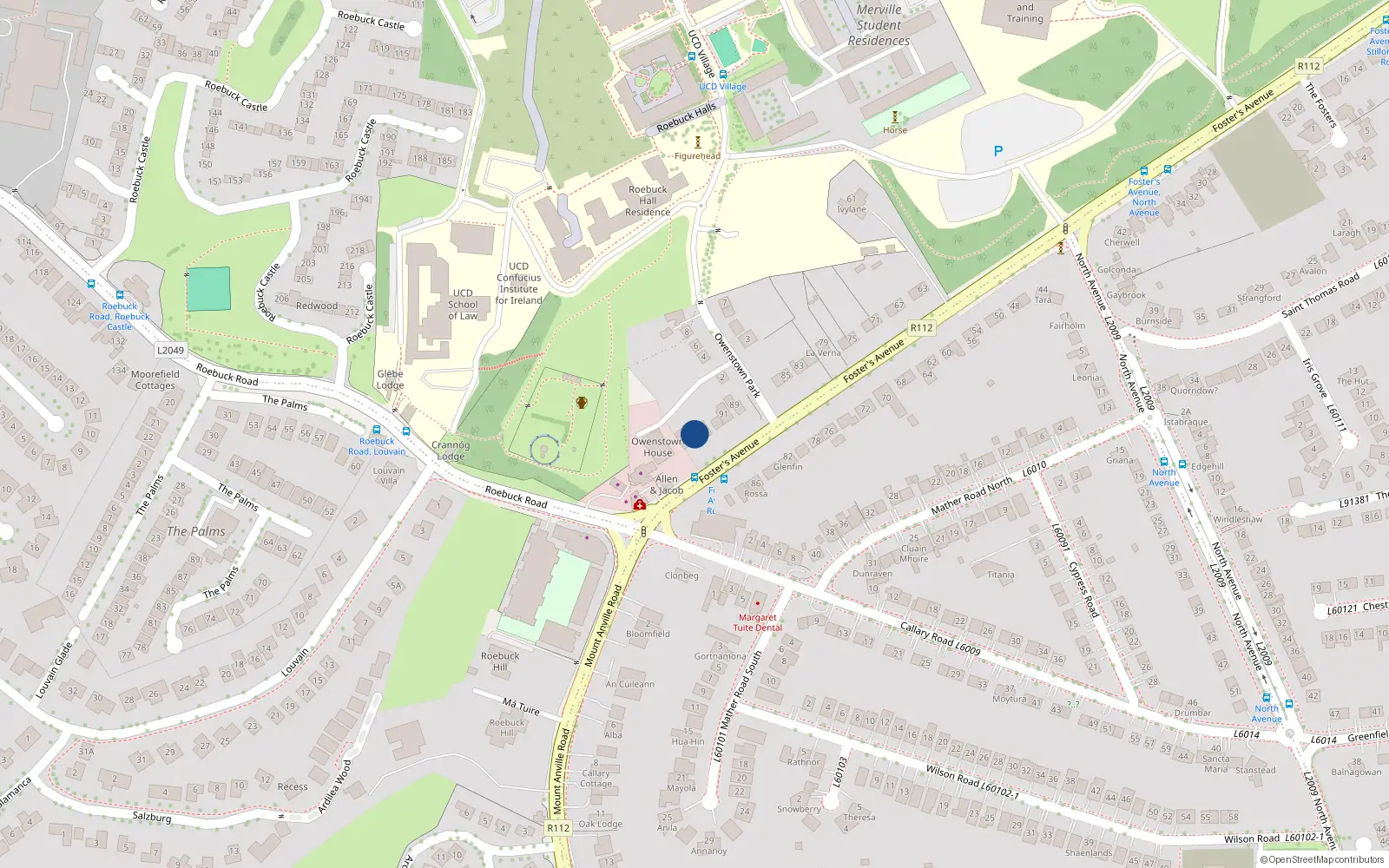 Overhead map showing the location of 97 Foster Avenue, Blackrock