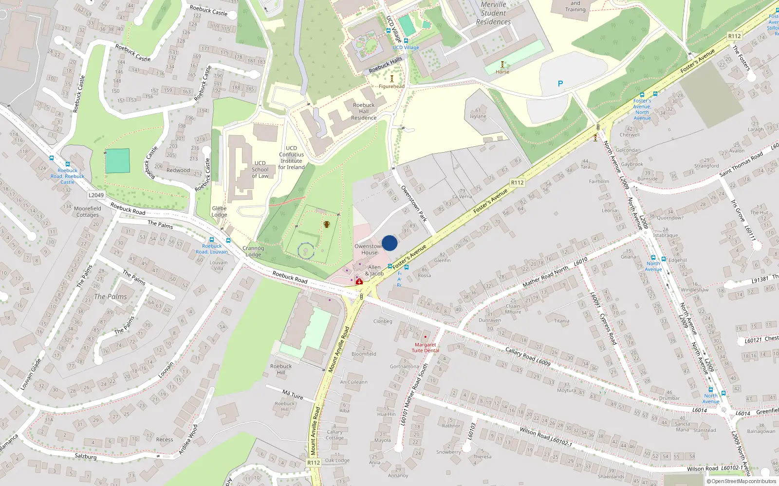 Overhead map showing the location of 97 Foster Avenue, Mount Merrion, Blackrock