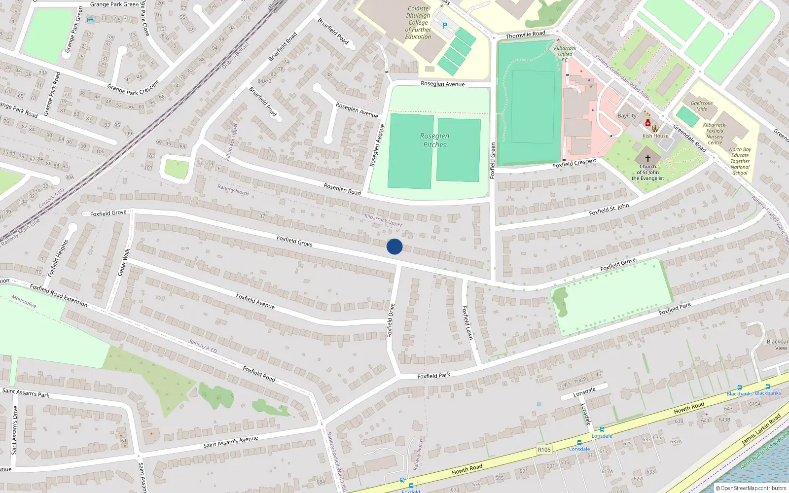 Overhead map showing the location of 97 Foxfield Grove, Raheny, Dublin 5