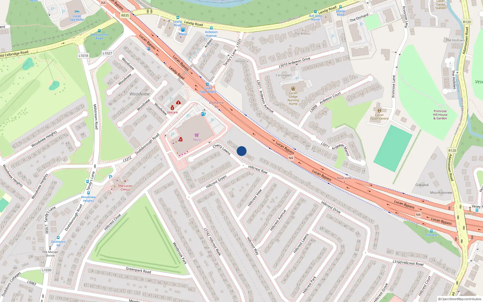 Overhead map showing the location of 97 Hillcrest Drive, Lucan
