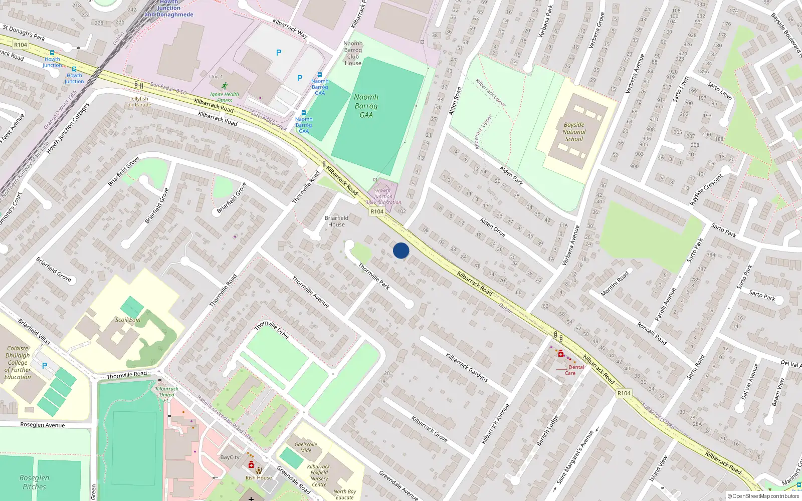 Overhead map showing the location of 97 Kilbarrack Road, Dublin 5