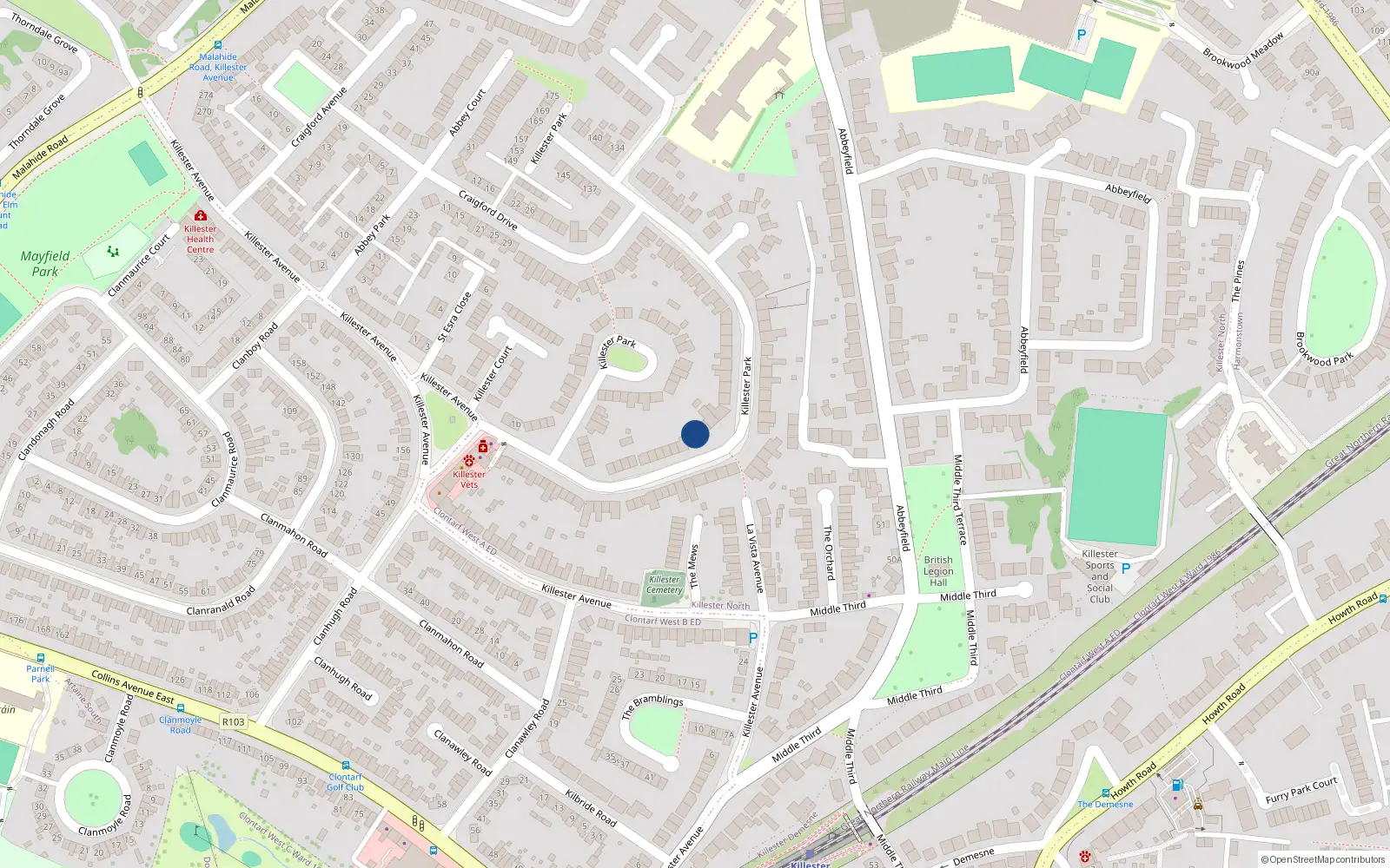 Overhead map showing the location of 97 Killester Park, Dublin 5