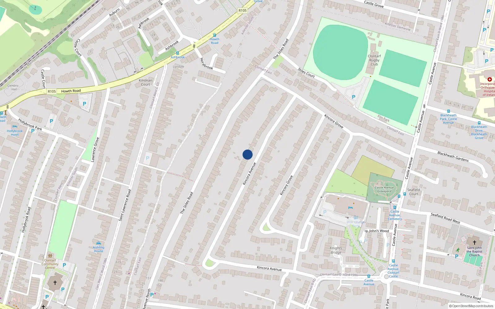 Overhead map showing the location of 97 Kincora Avenue, Dublin 3