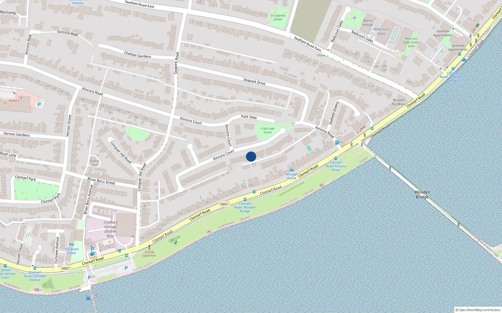 Overhead map showing the location of 97 Kincora Court, Clontarf, Dublin 3