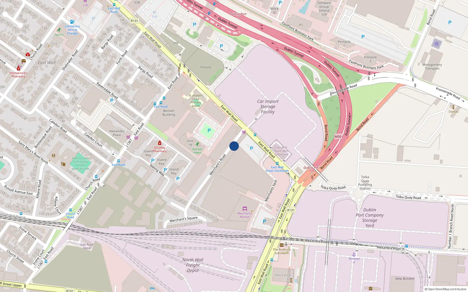Overhead map showing the location of 97 Merchant's Road, Dublin 3