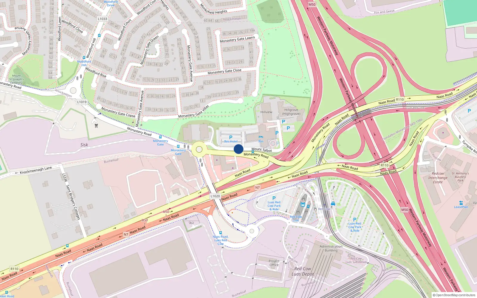 Overhead map showing the location of 97 Mount Talbot, Clondalkin