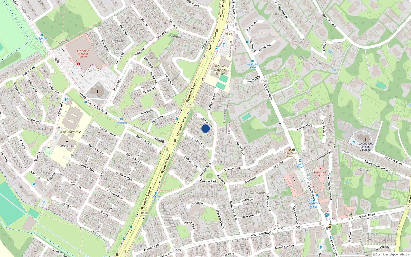 Overhead map showing the location of 97 Oakton Park, Ballybrack, Dublin