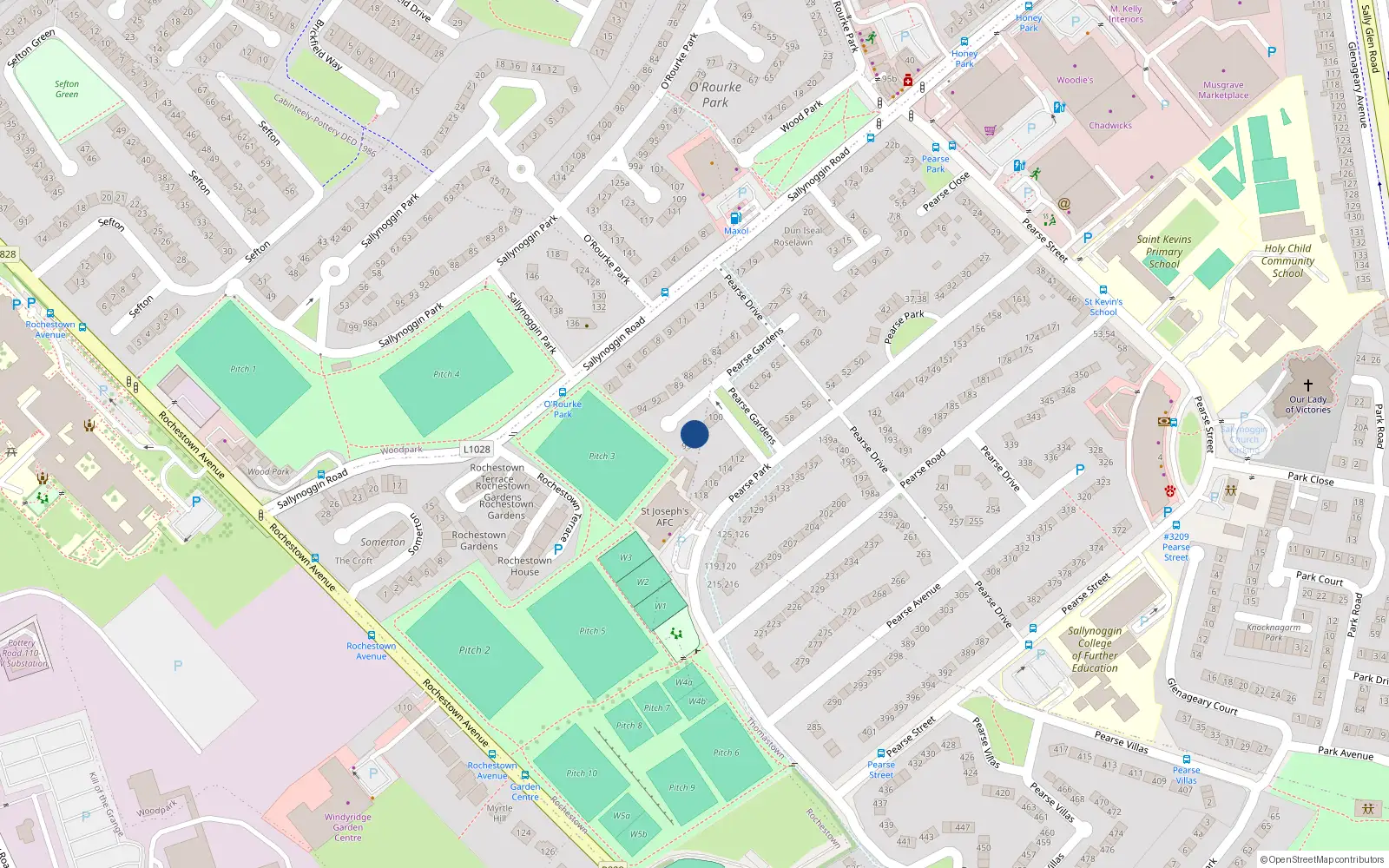 Overhead map showing the location of 97 Pearse Gardens, Sallynoggin