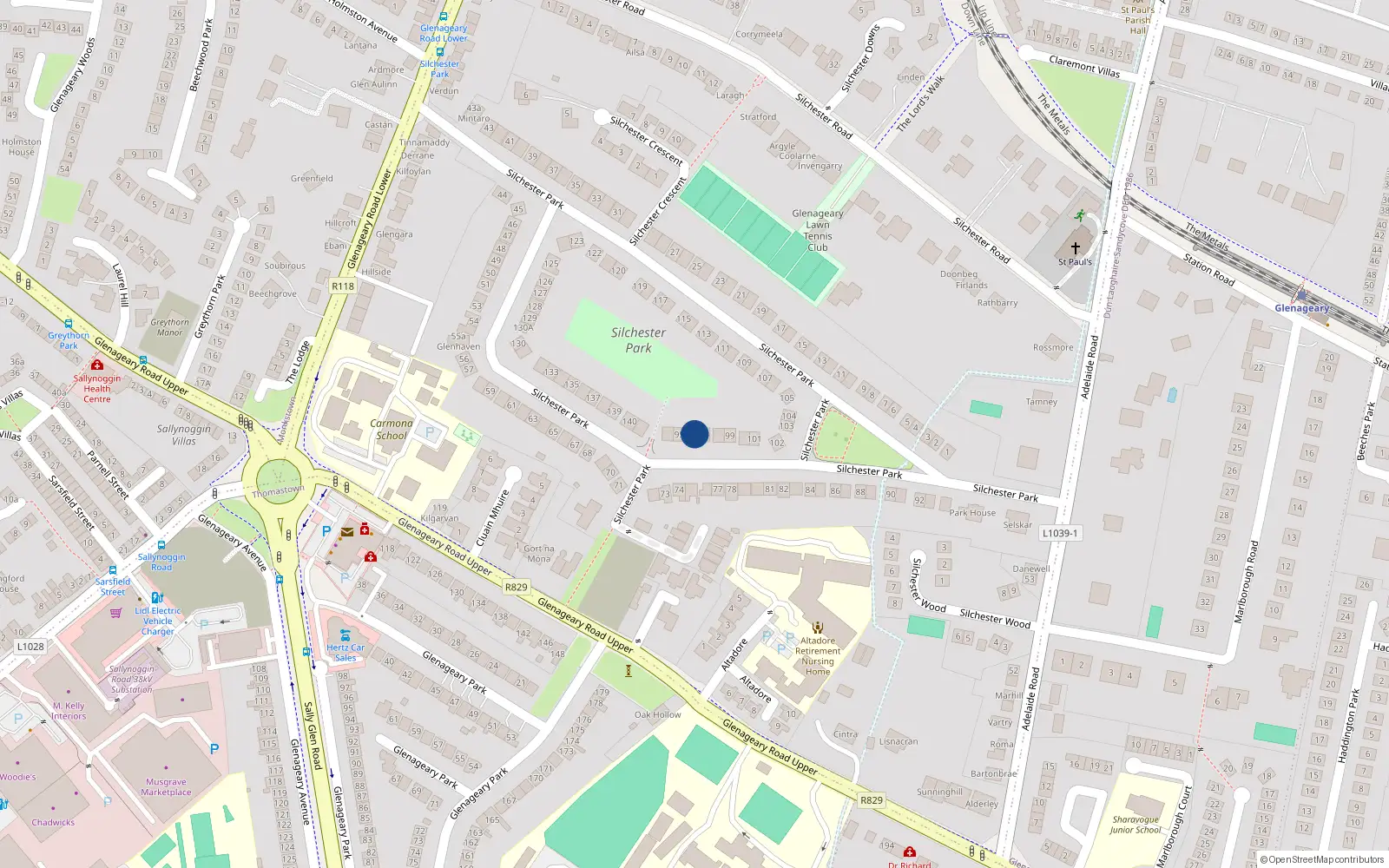 Overhead map showing the location of 97 Silchester Park, Dublin