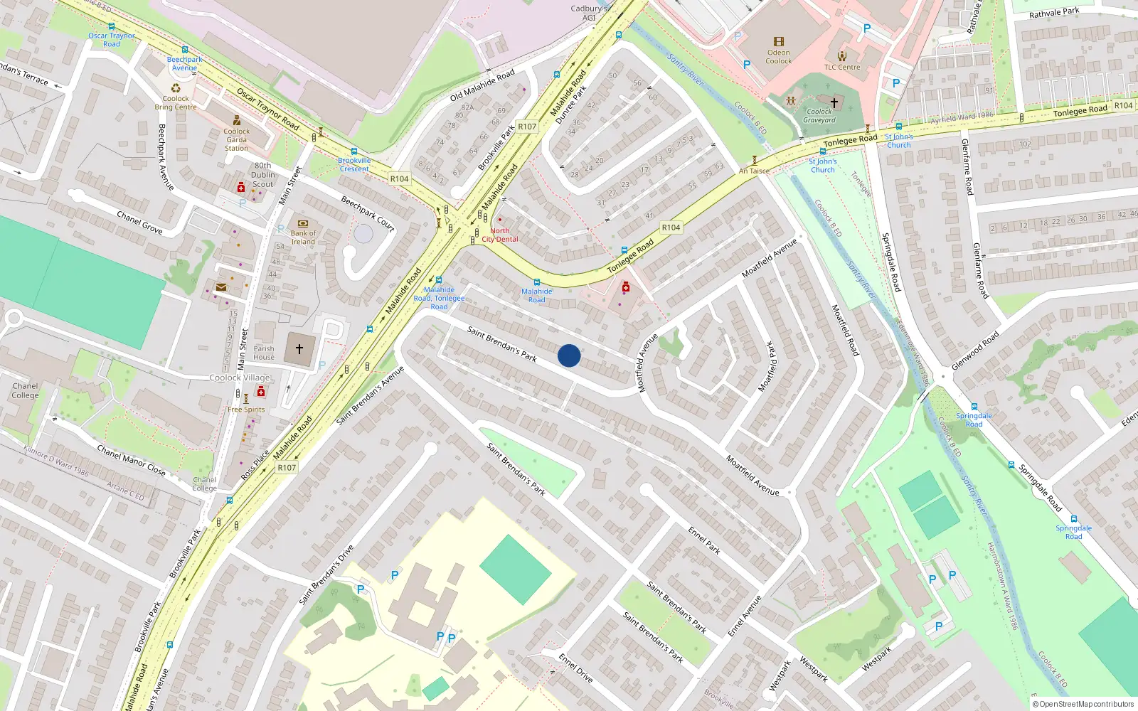 Overhead map showing the location of 97 St Brendans Avenue, Coolock, Dublin 5