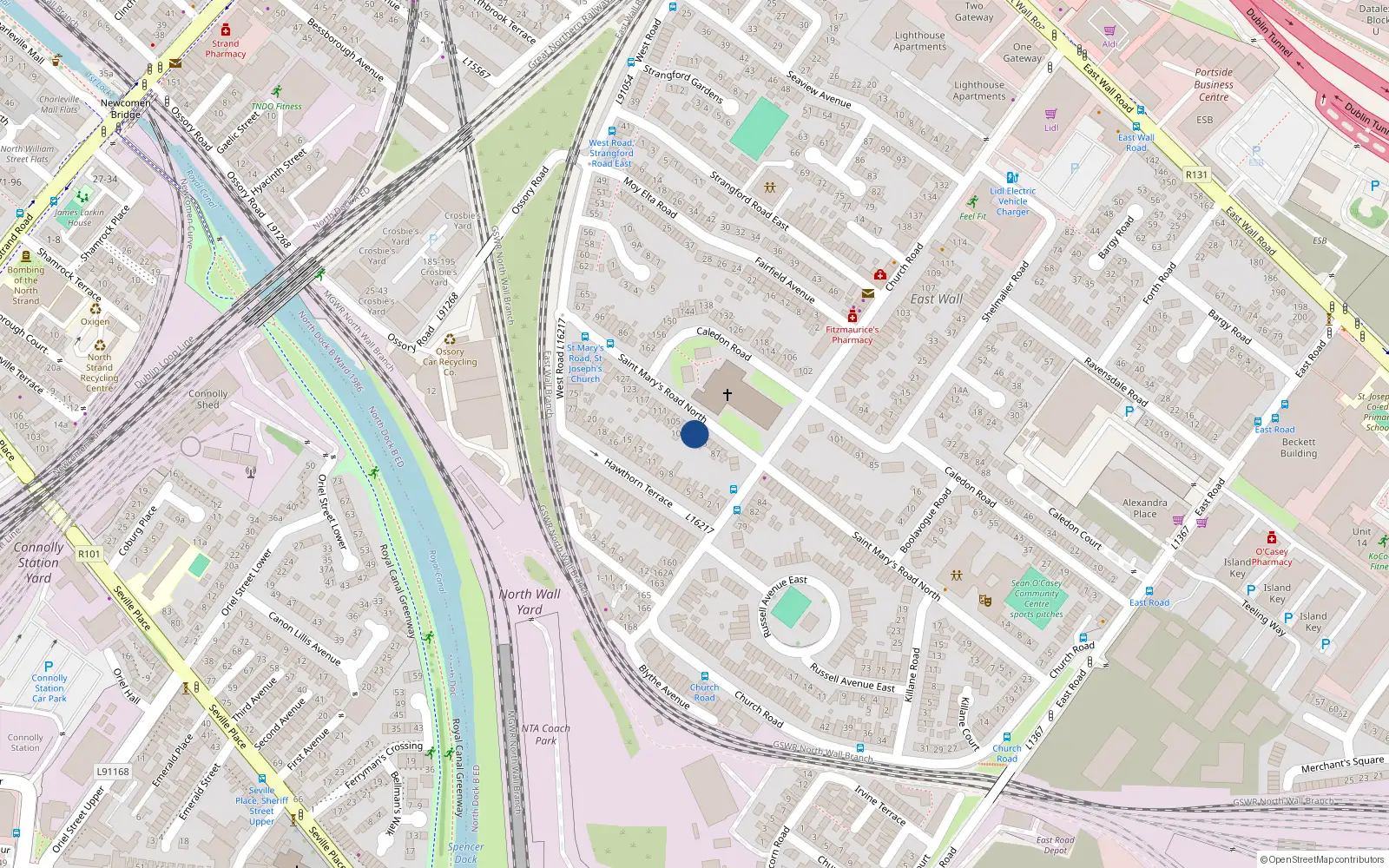 Overhead map showing the location of 97 St Marys Road East Wall, Dublin 3, Dublin