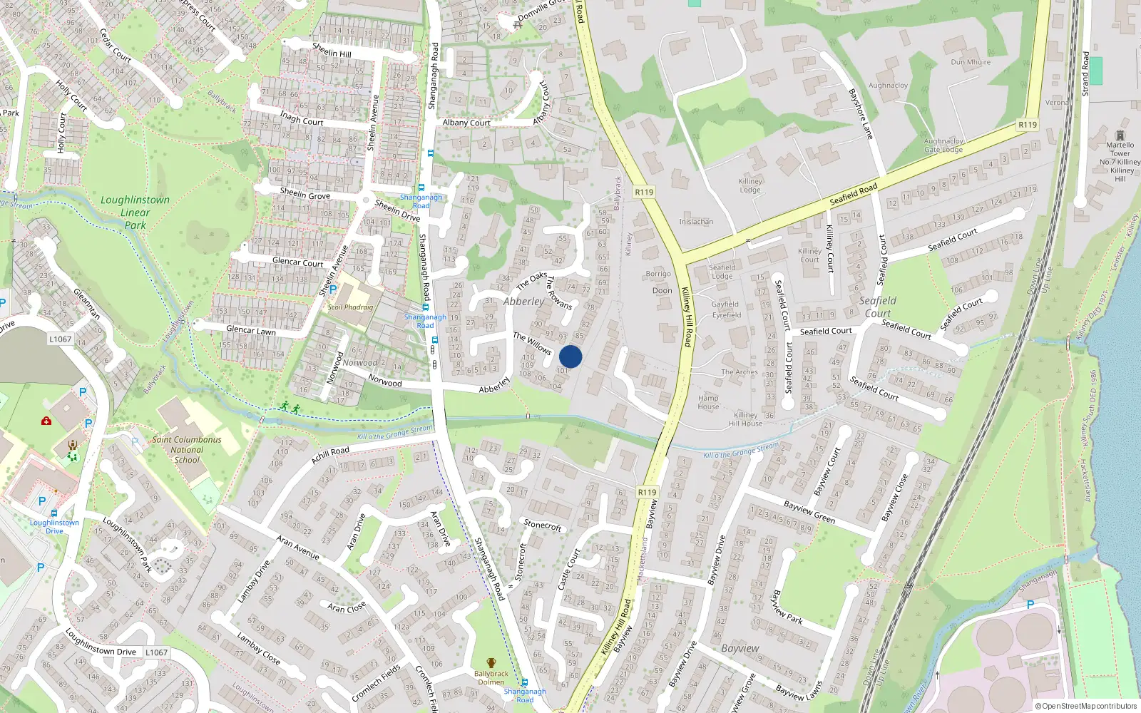 Overhead map showing the location of 97 the Willows, Abberley, Killiney