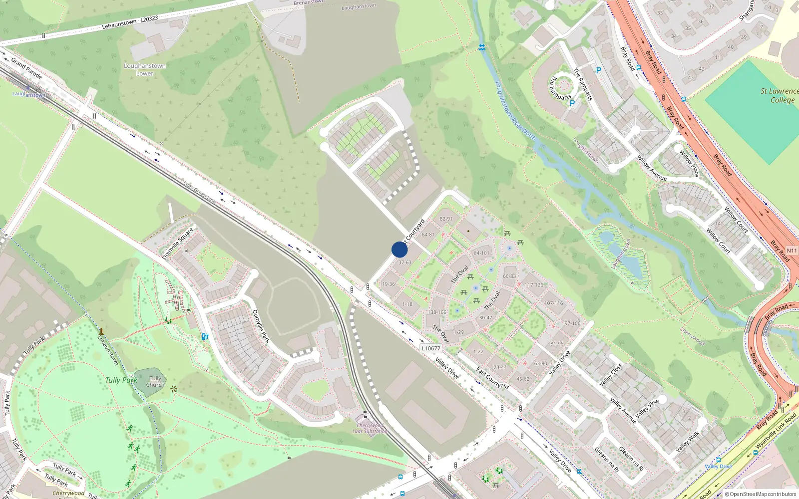 Overhead map showing the location of 97 West Courtyard, Cabinteely