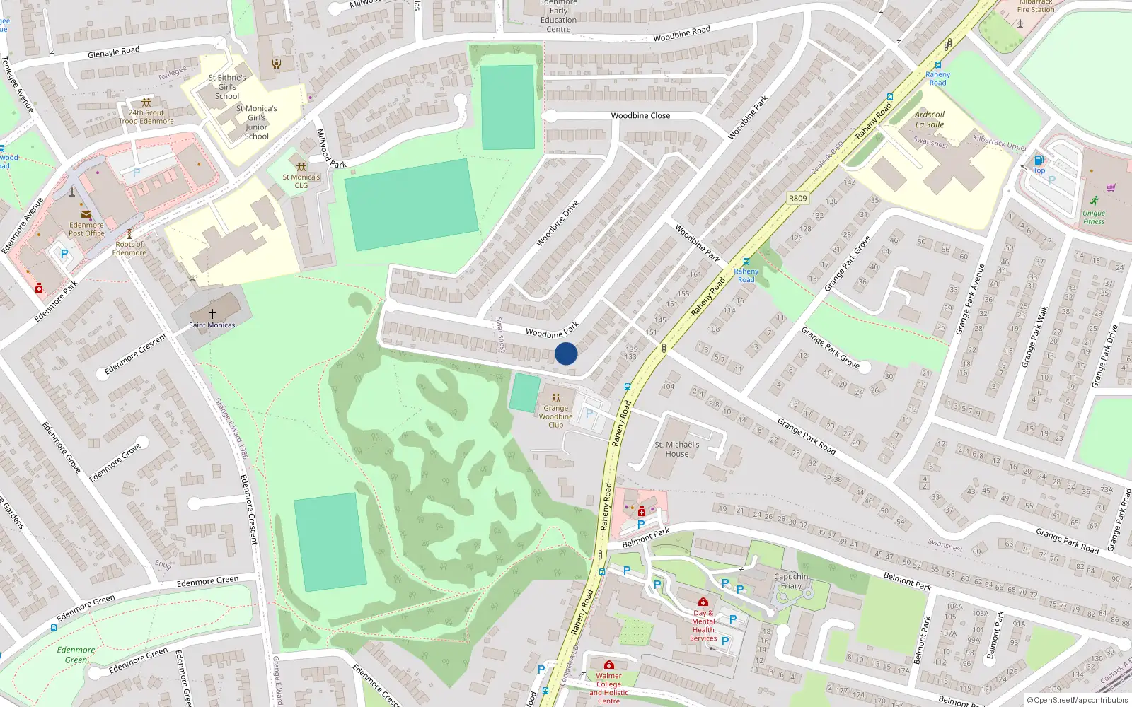 Overhead map showing the location of 97 Woodbine Park, Dublin 5