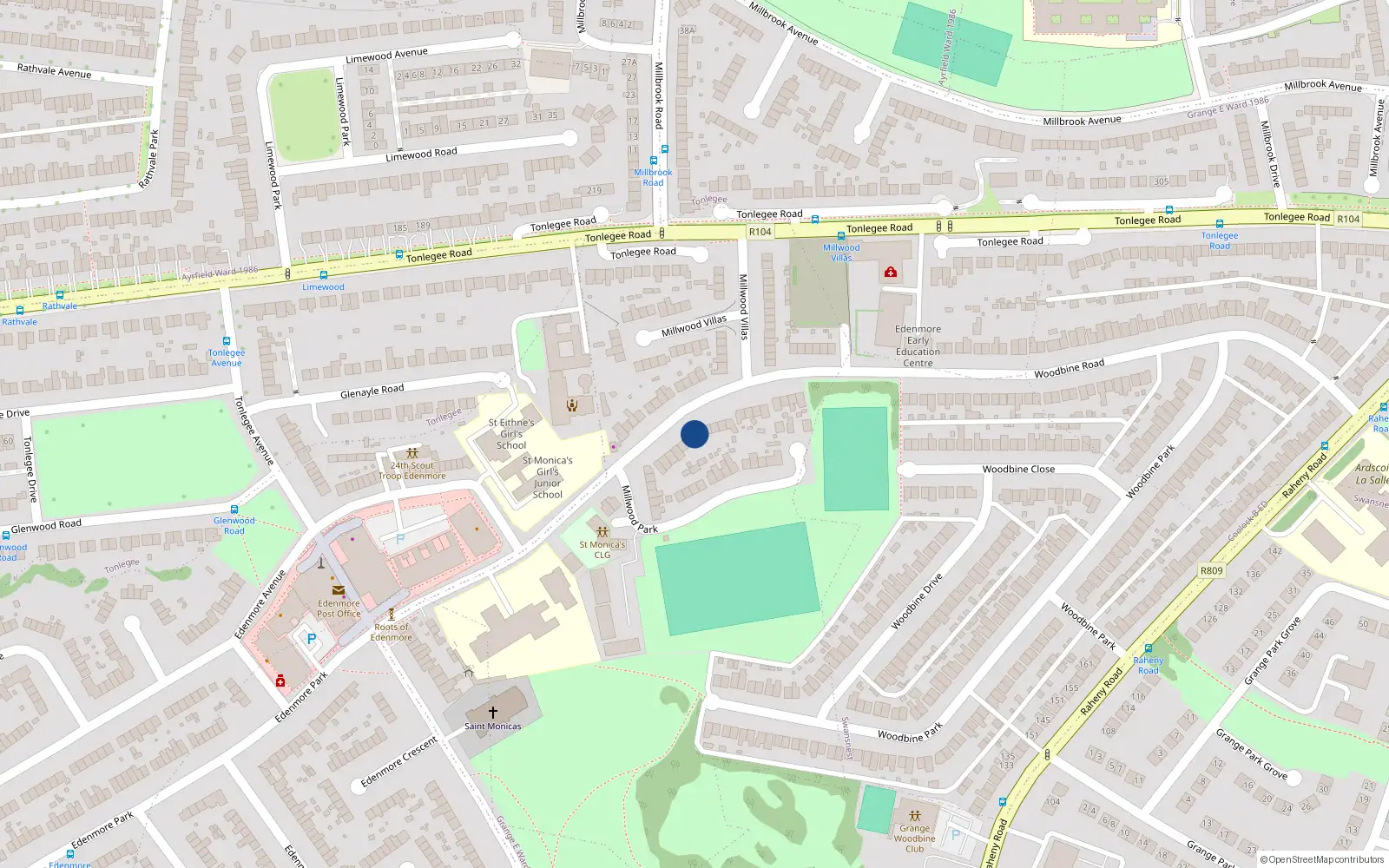 Overhead map showing the location of 97 Woodbine Road, Dublin 5