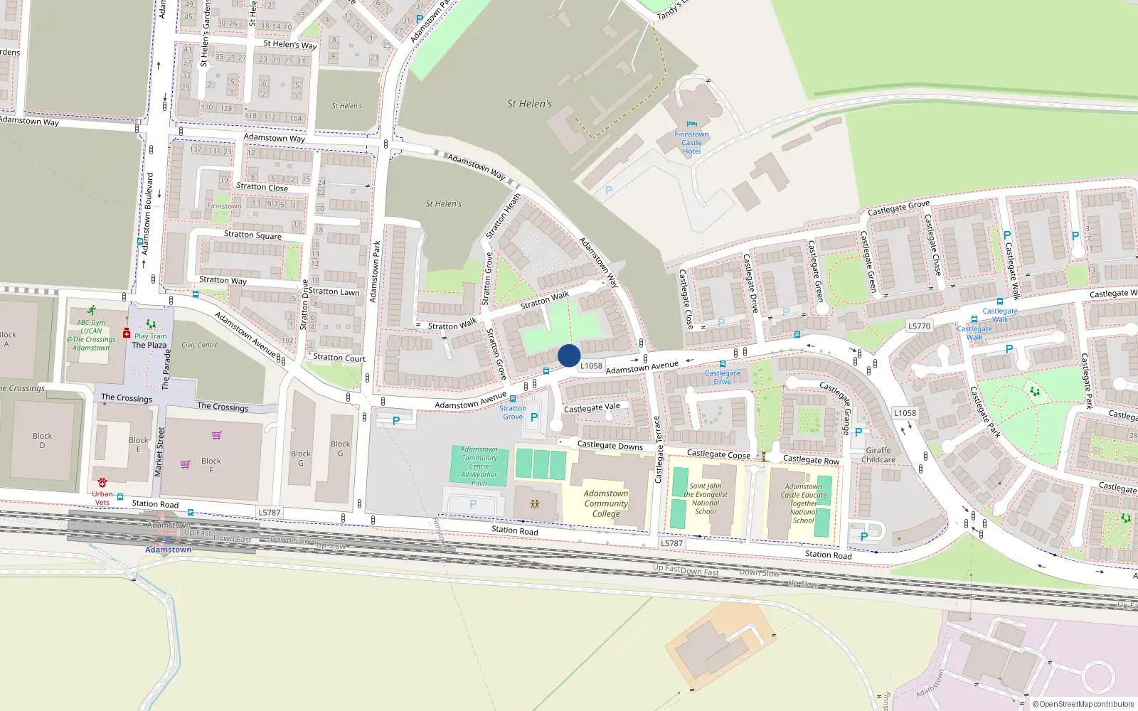 Overhead map showing the location of 98 Adamstown Avenue, Lucan