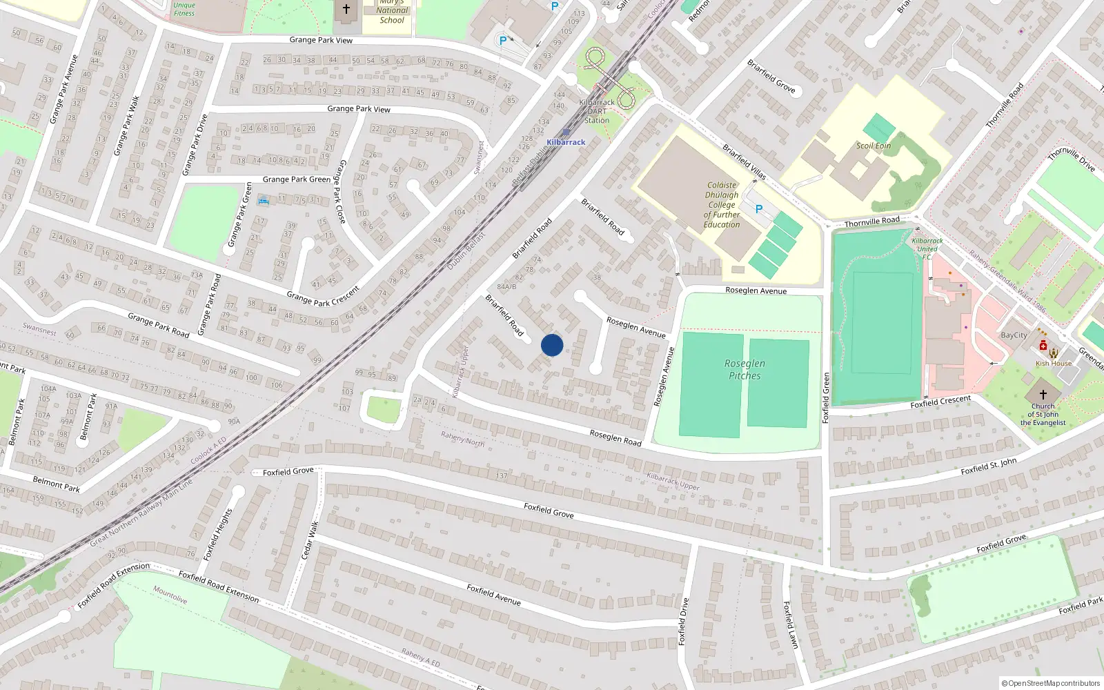 Overhead map showing the location of 98 Briarfield Road, Dublin 5