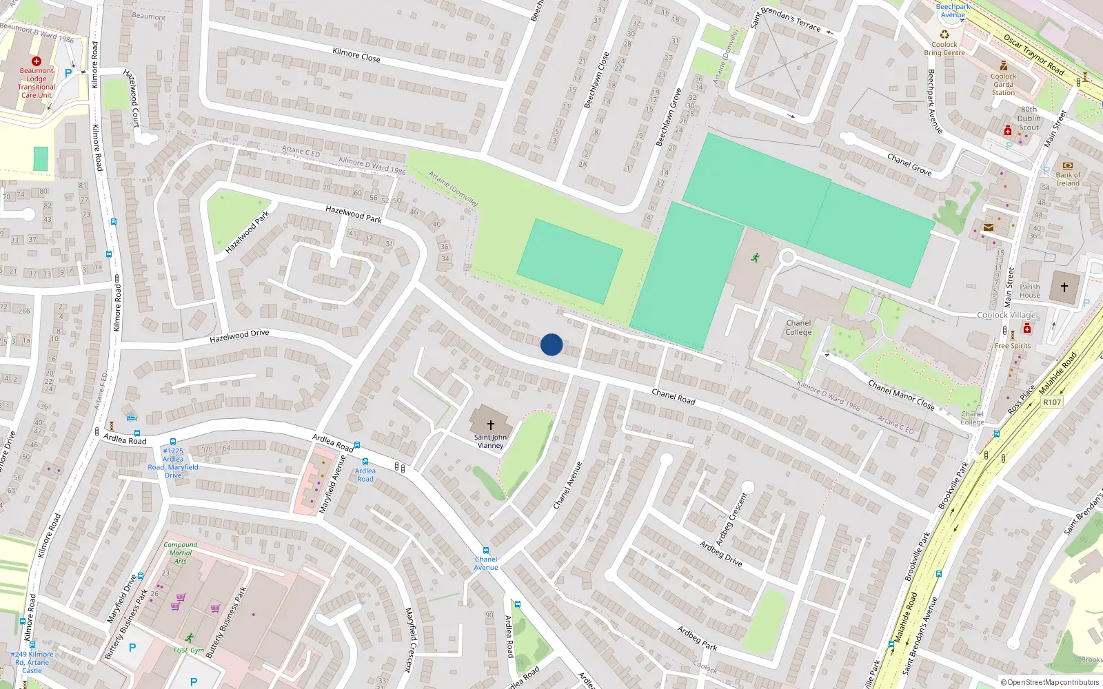 Overhead map showing the location of 98 Chanel Road, Dublin 5