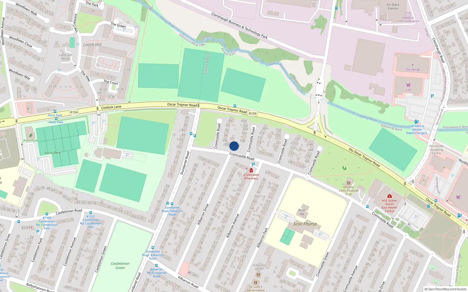 Overhead map showing the location of 98 Cromcastle Road, Dublin 5