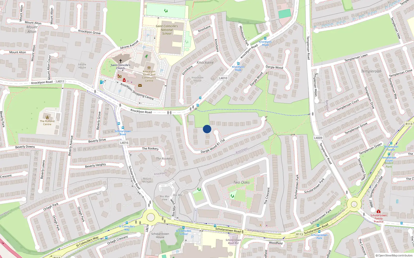 Overhead map showing the location of 98 Dargle Wood, Dublin 16