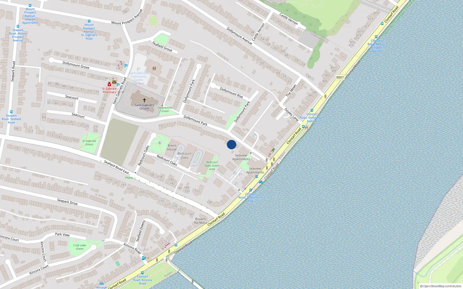 Overhead map showing the location of 98 Dollymount Park, Clontarf, Dublin 3