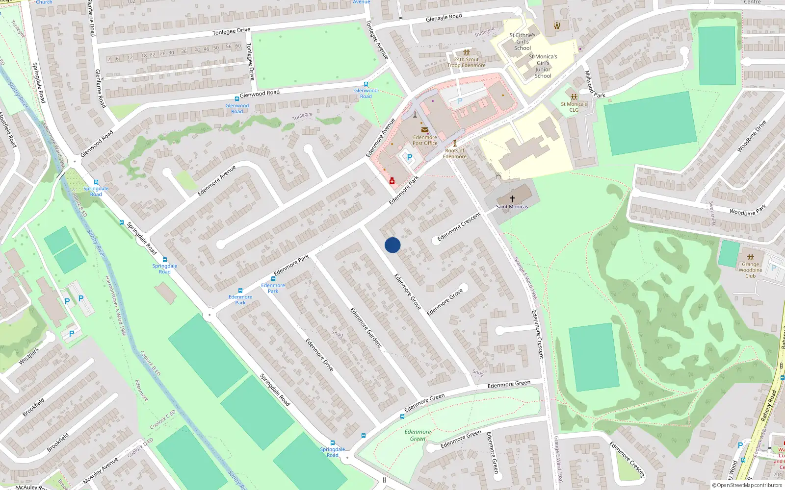 Overhead map showing the location of 98 Edenmore Grove, Dublin 5
