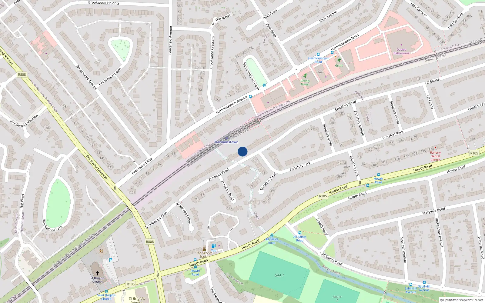 Overhead map showing the location of 98 Ennafort Road, Dublin 5