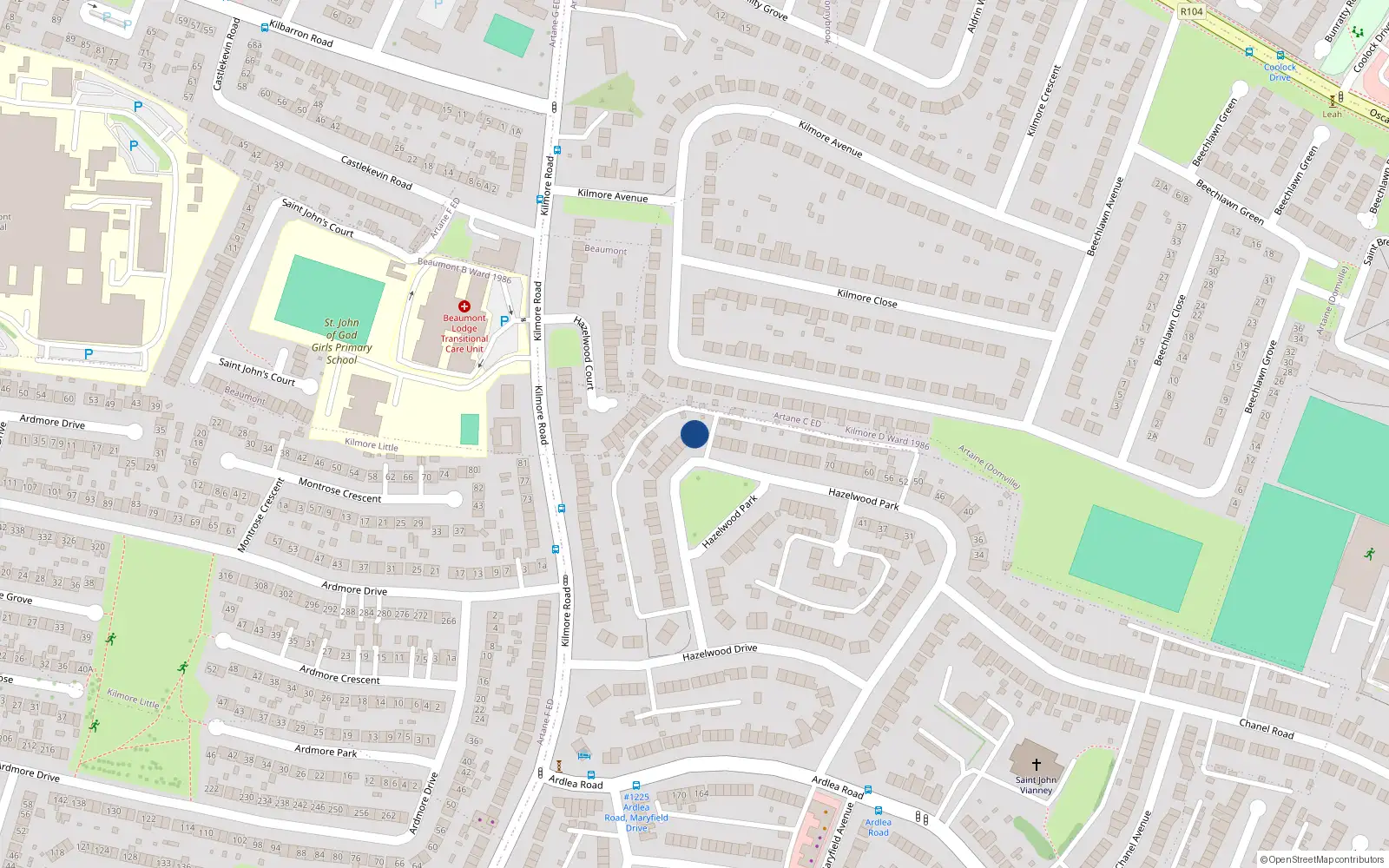 Overhead map showing the location of 98 Hazelwood Park, Dublin 5