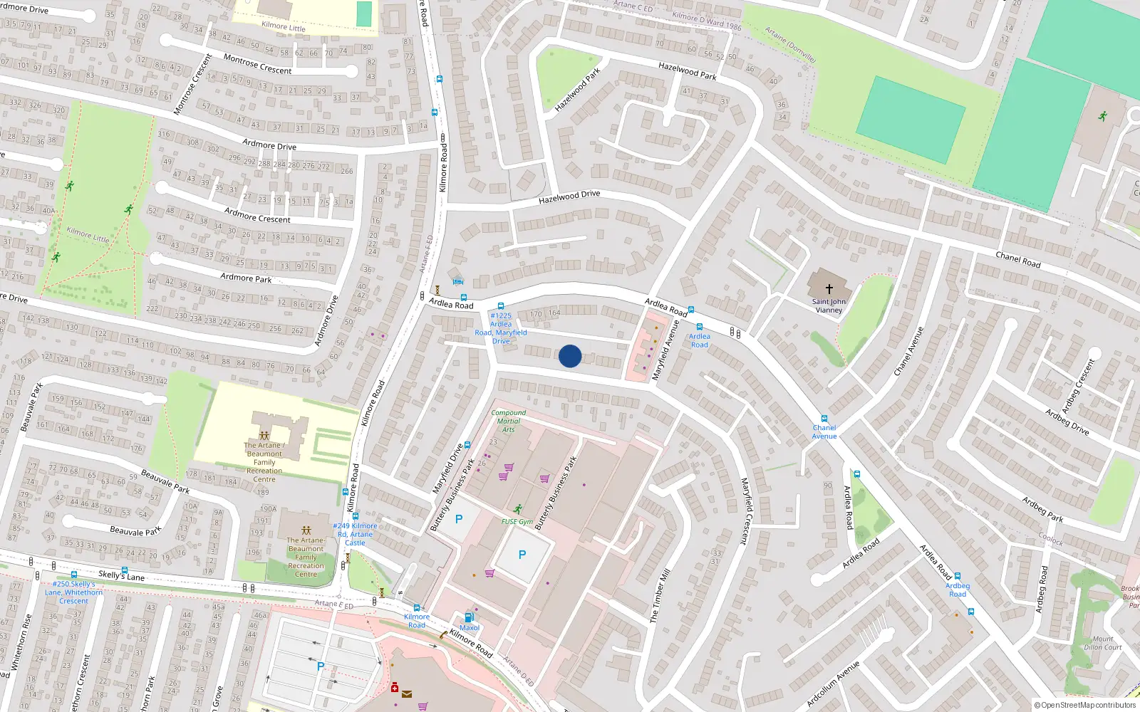 Overhead map showing the location of 98 Maryfield Crescent, Dublin 5