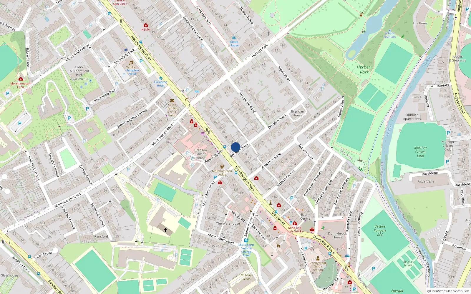 Overhead map showing the location of 98 Morehampton Road, Dublin 4