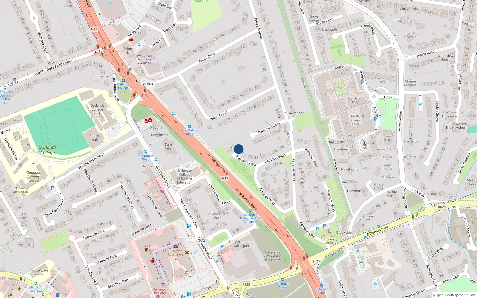 Overhead map showing the location of 98 Patrician Villas, Dublin