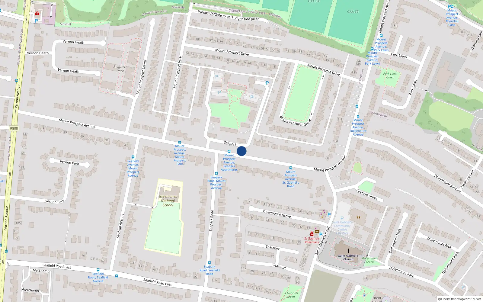 Overhead map showing the location of 98 Seapark, Clontarf