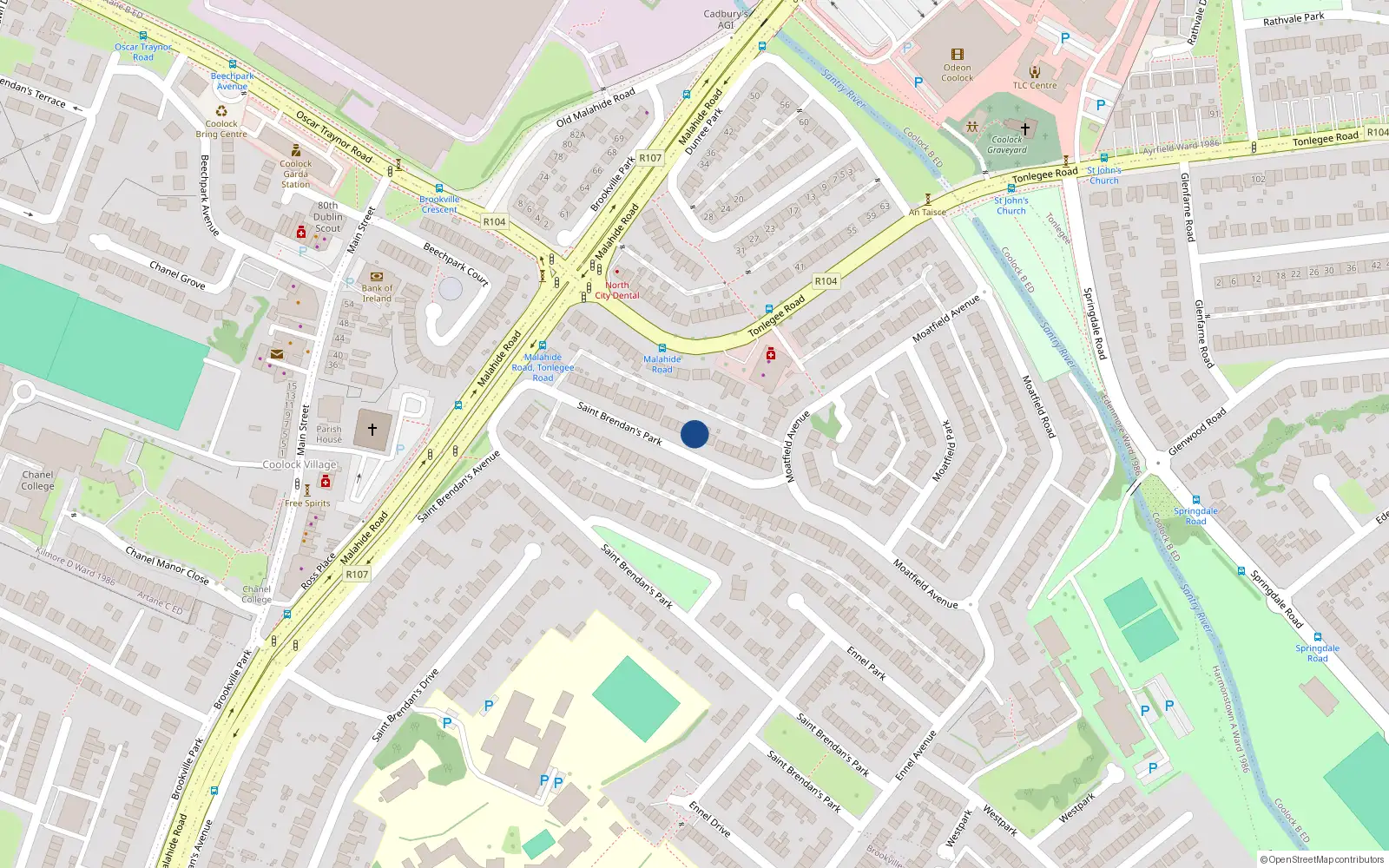 Overhead map showing the location of 98 St Brendans Avenue, Coolock, Dublin 5
