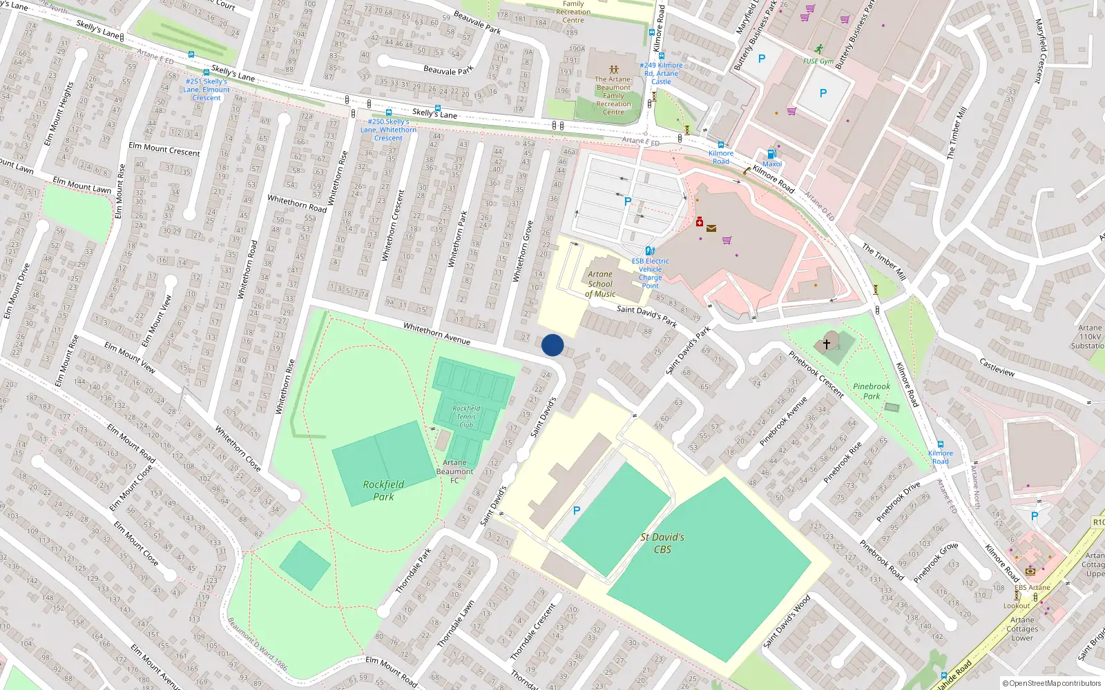 Overhead map showing the location of 98 St. Davids, Artane