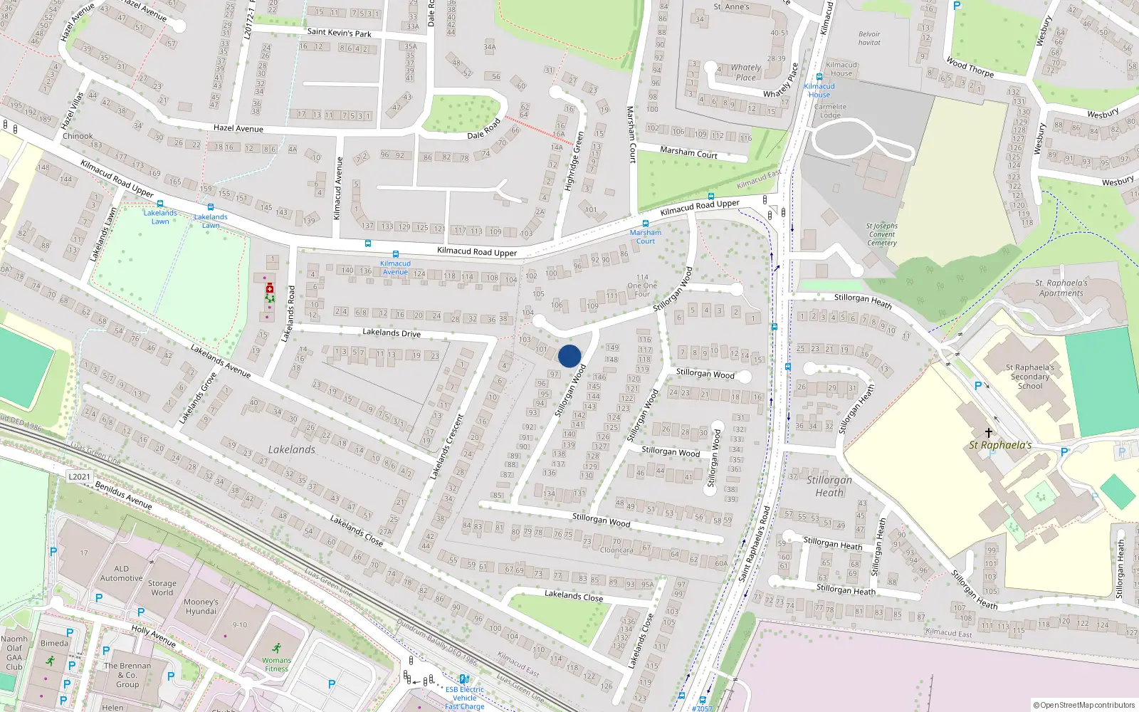 Overhead map showing the location of 98 Stillorgan Wood, Dublin