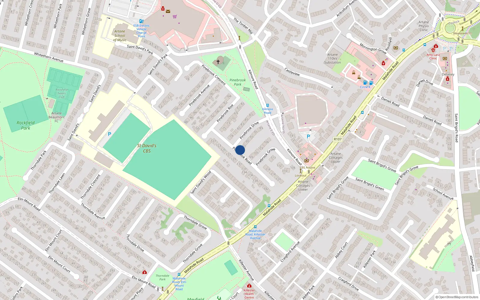 Overhead map showing the location of 98A Pinebrook Drive, Dublin 5