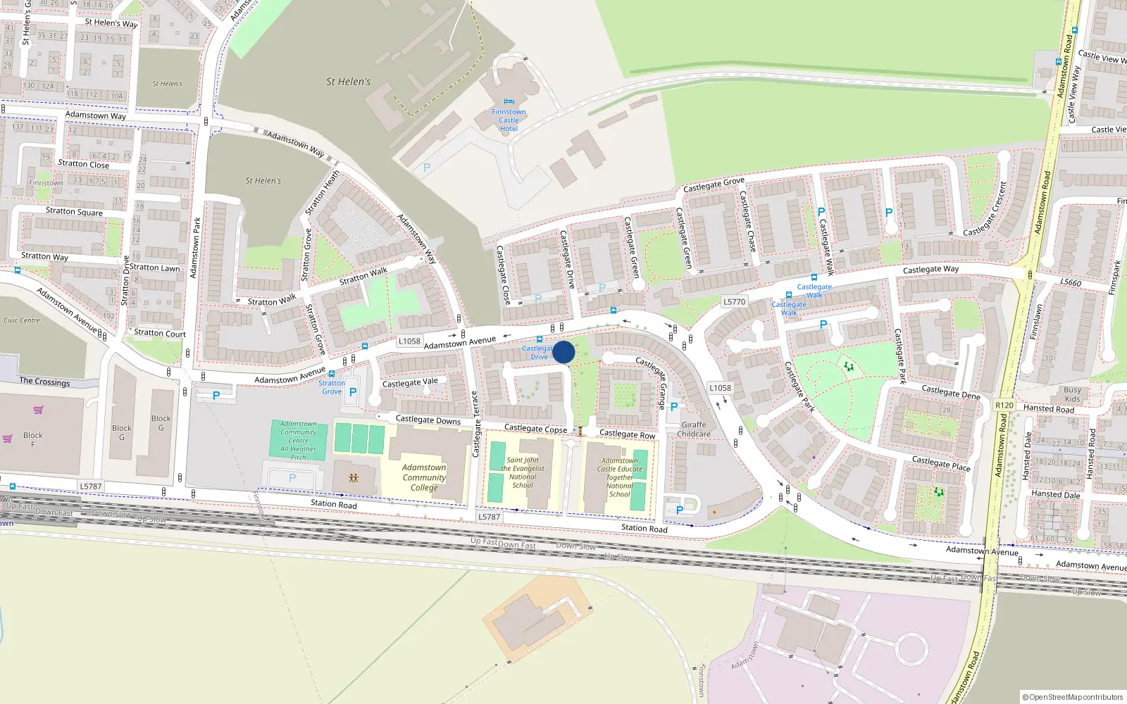 Overhead map showing the location of 99 Adamstown Avenue, Lucan