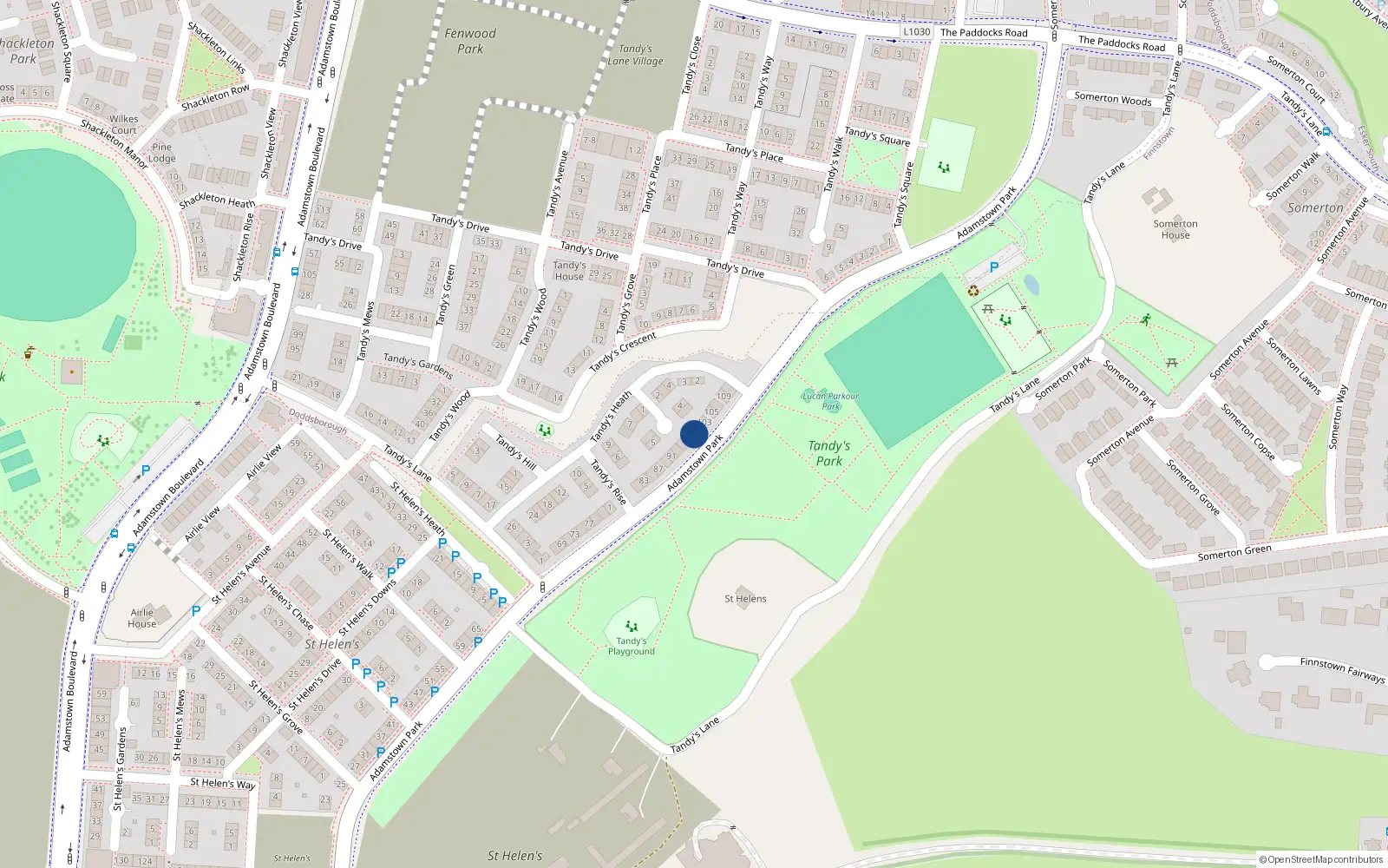 Overhead map showing the location of 99 Adamstown Park, Lucan