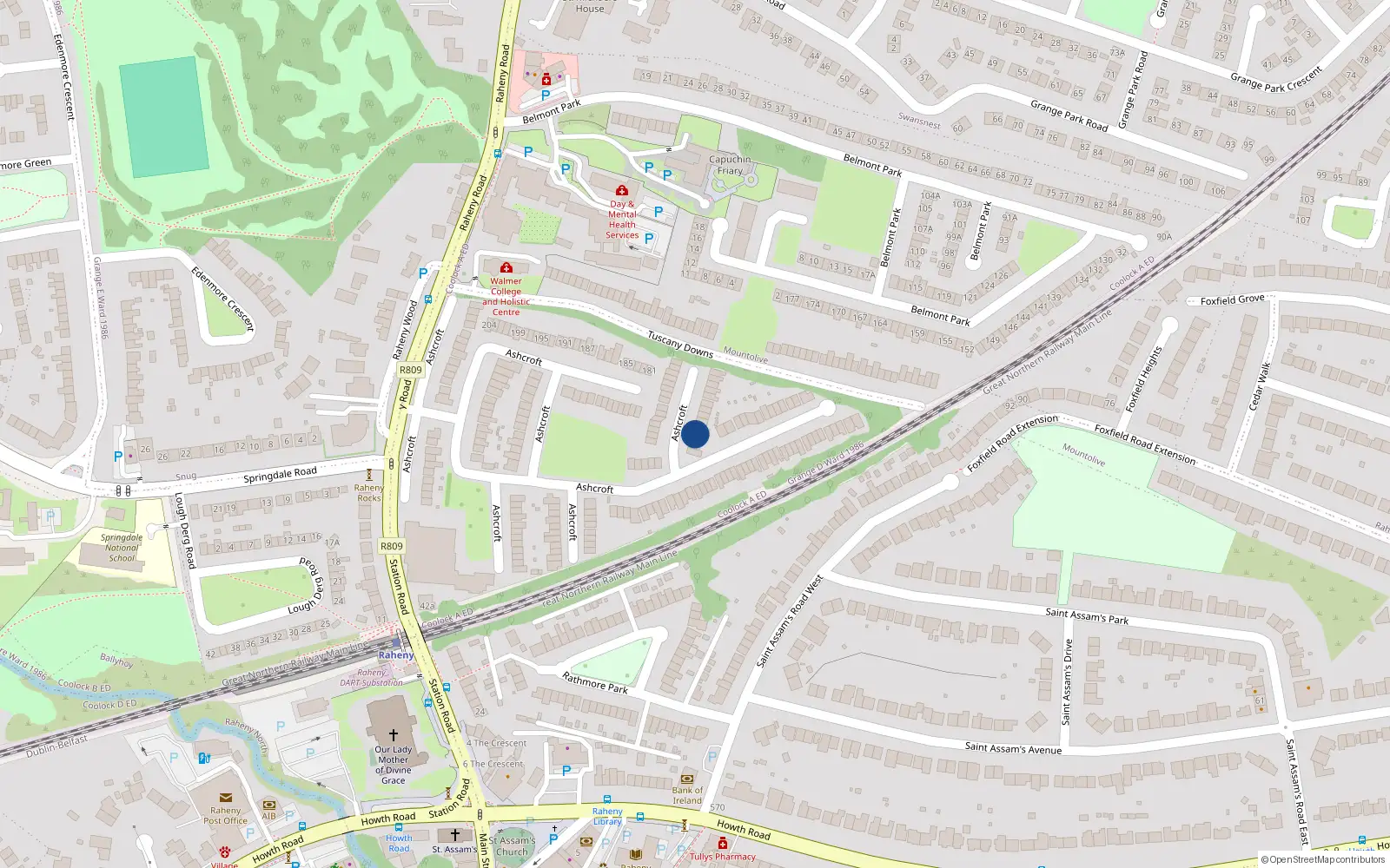 Overhead map showing the location of 99 Ashcroft, Dublin 5
