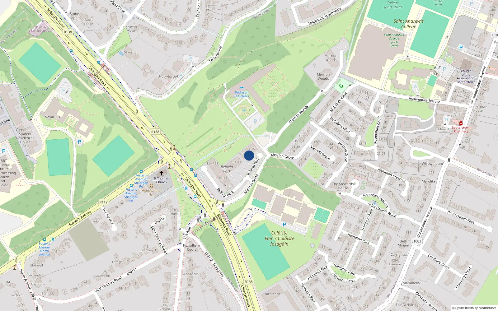 Overhead map showing the location of 99 Belfield Park Apts, Stillorgan, Co Dublin