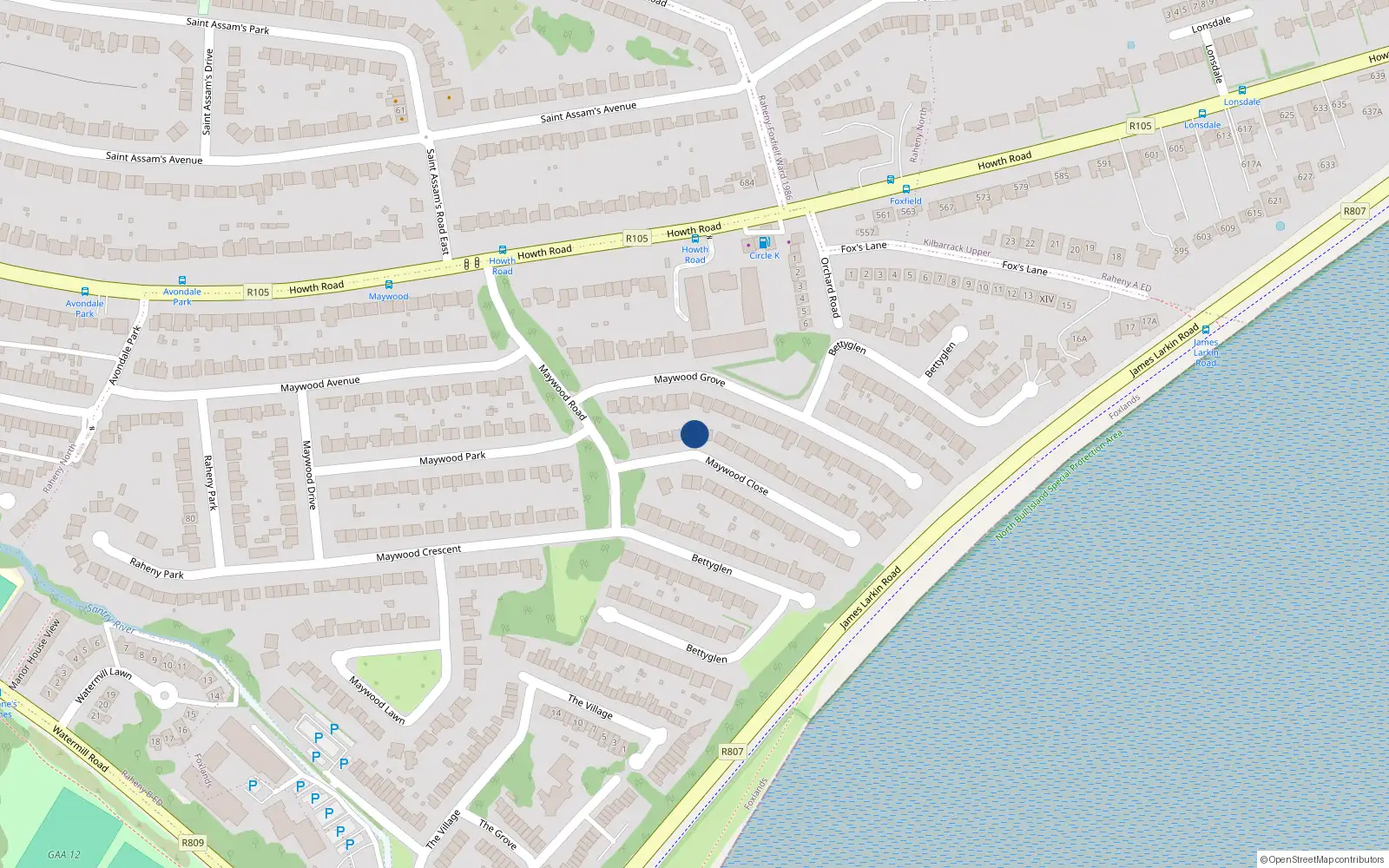 Overhead map showing the location of 99 Bettyglen, Raheny, Dublin 5