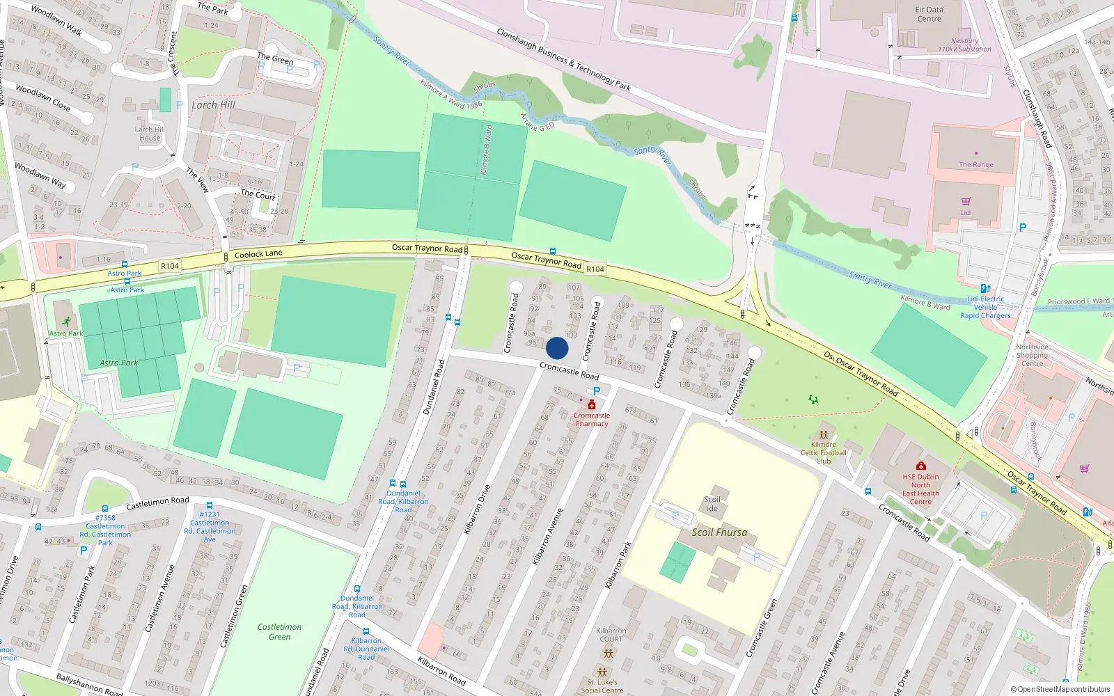 Overhead map showing the location of 99 Cromcastle Road, Kilmore West, Coolock Dublin 5