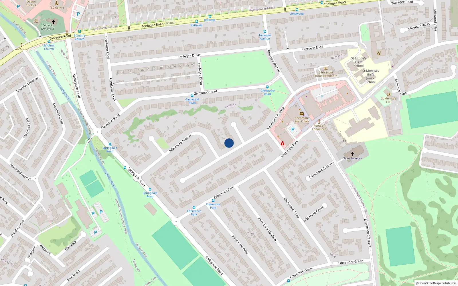Overhead map showing the location of 99 Edenmore Avenue, Raheny, Dublin 5