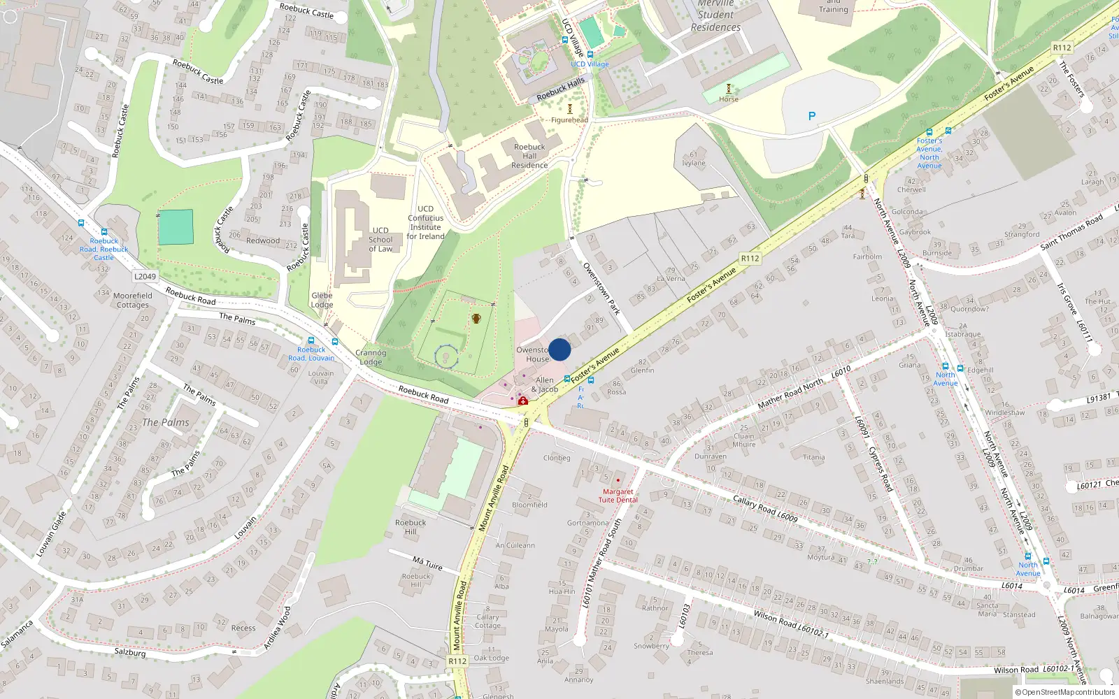 Overhead map showing the location of 99 Foster Avenue, Blackrock